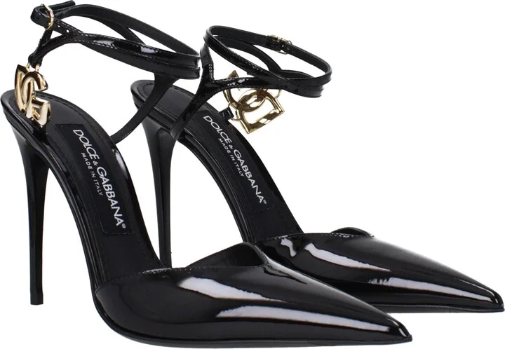 Black Leather Stiletto Heels Women's Sandals - Image 2