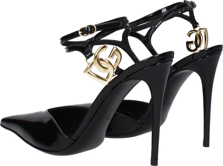 Black Leather Stiletto Heels Women's Sandals - Image 4