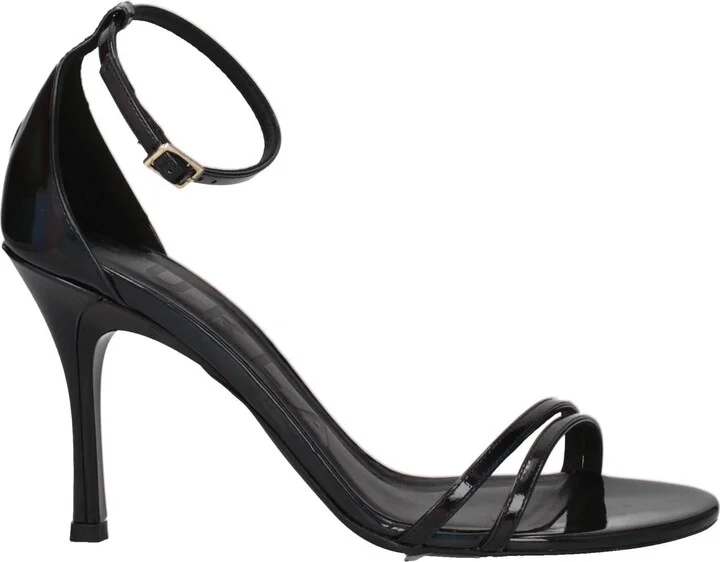 Black Leather Stiletto Heels Women's Sandals