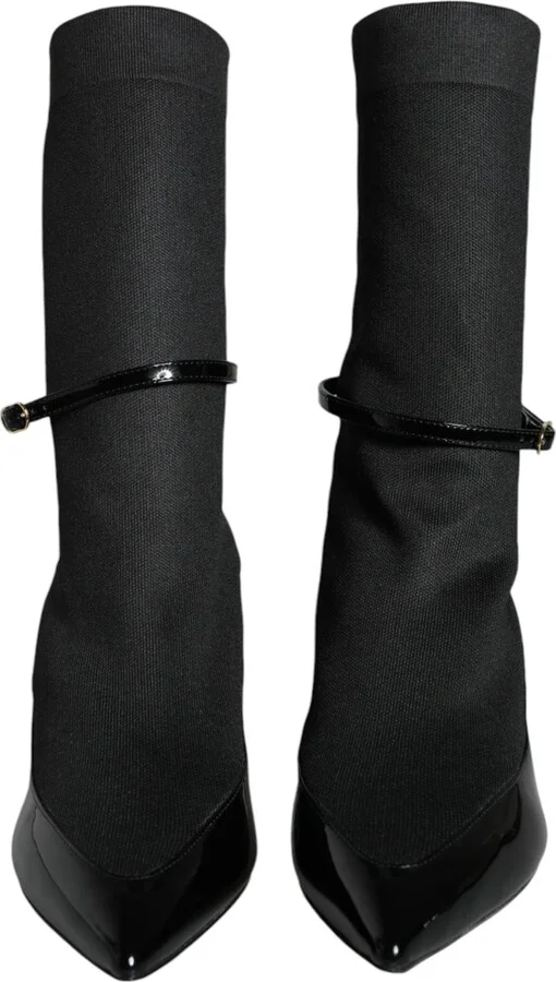 Black Leather Stilettos Booties Socks Women's Shoes - Image 2