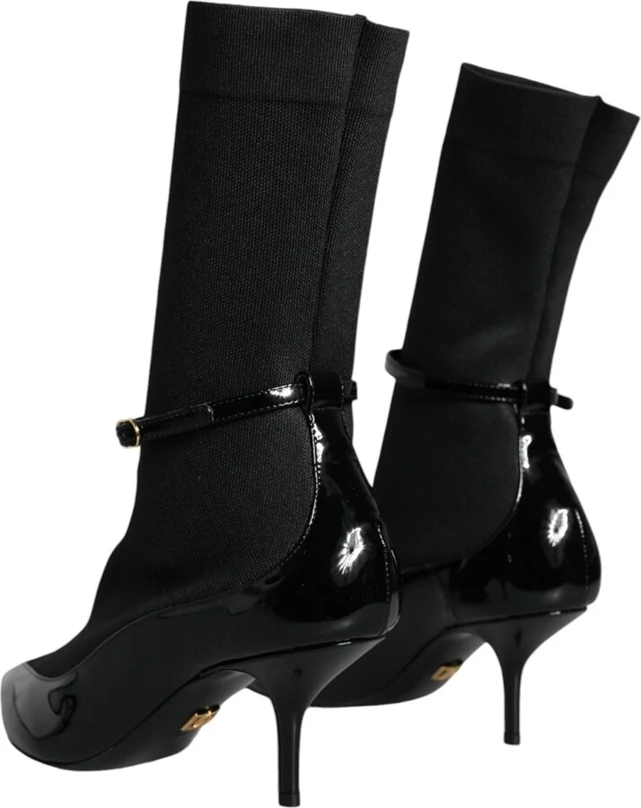 Black Leather Stilettos Booties Socks Women's Shoes - Image 4