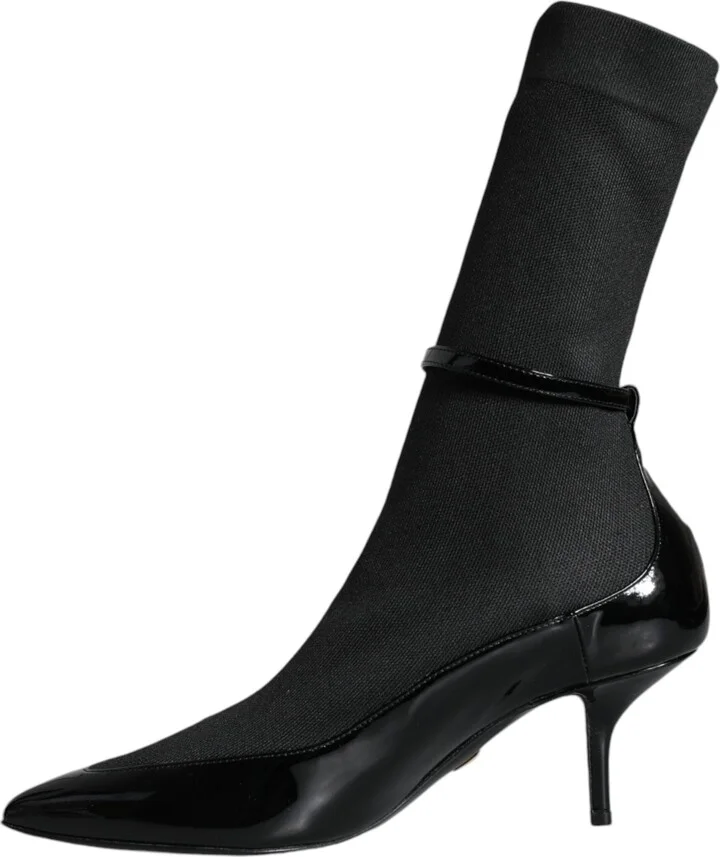 Black Leather Stilettos Booties Socks Women's Shoes - Image 5