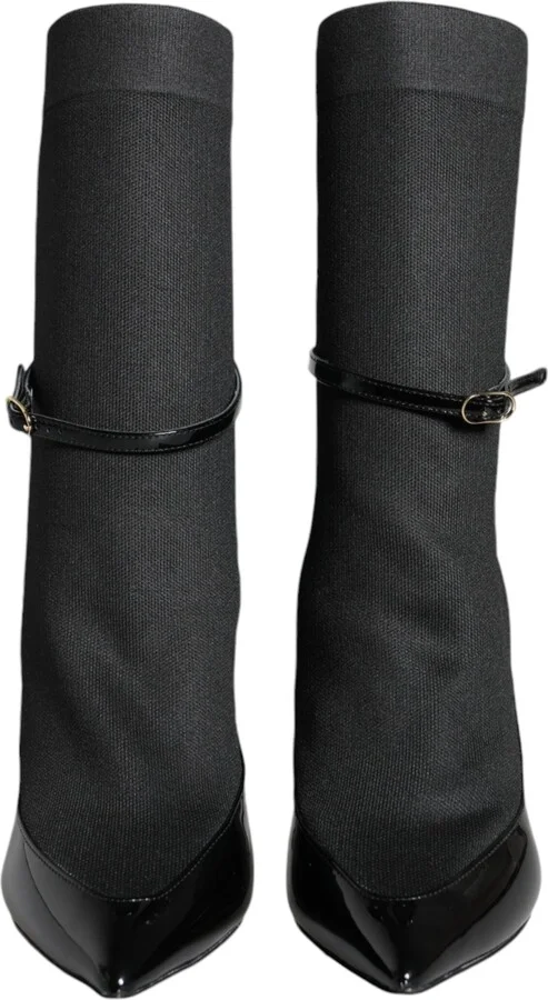 Black Leather Stilettos Booties Socks Women's Shoes - Image 2