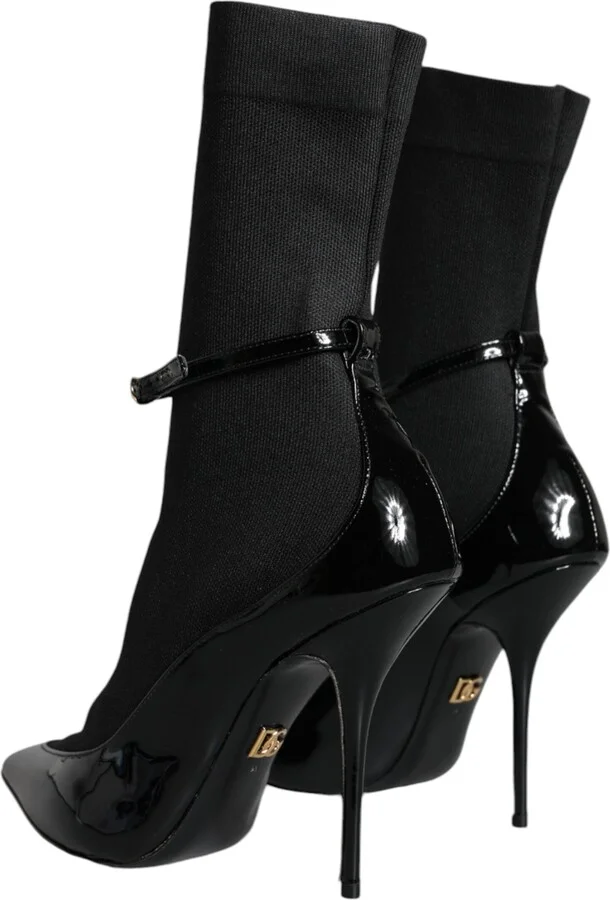 Black Leather Stilettos Booties Socks Women's Shoes - Image 4