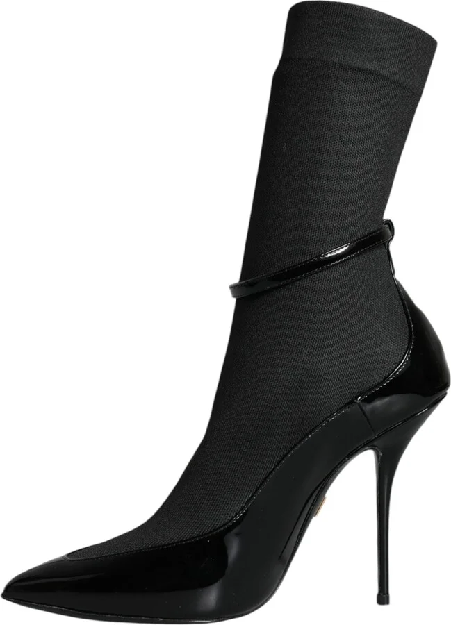 Black Leather Stilettos Booties Socks Women's Shoes - Image 5
