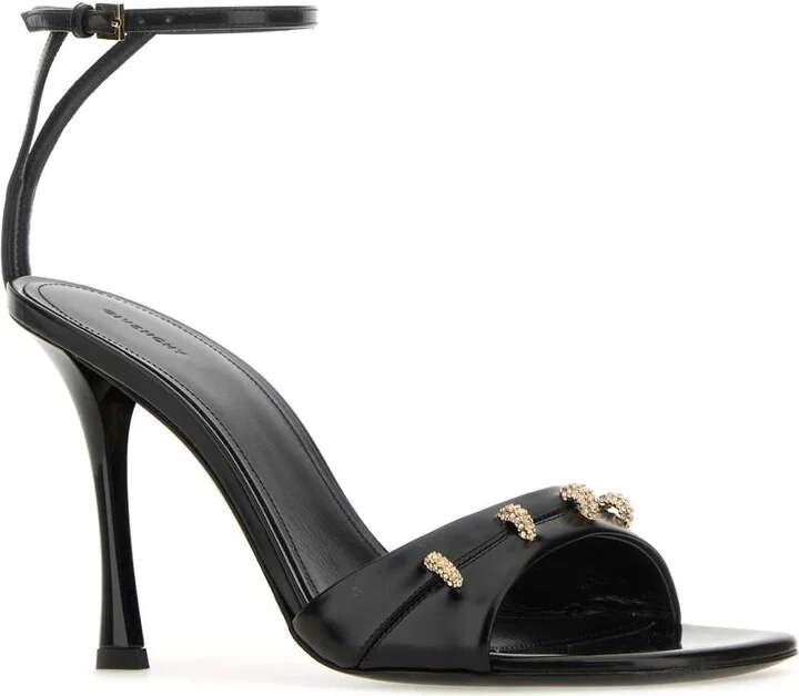 Black Leather Stitch Sandals - Image 2