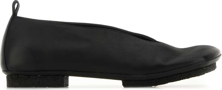 Black Leather Stone Ballerinas