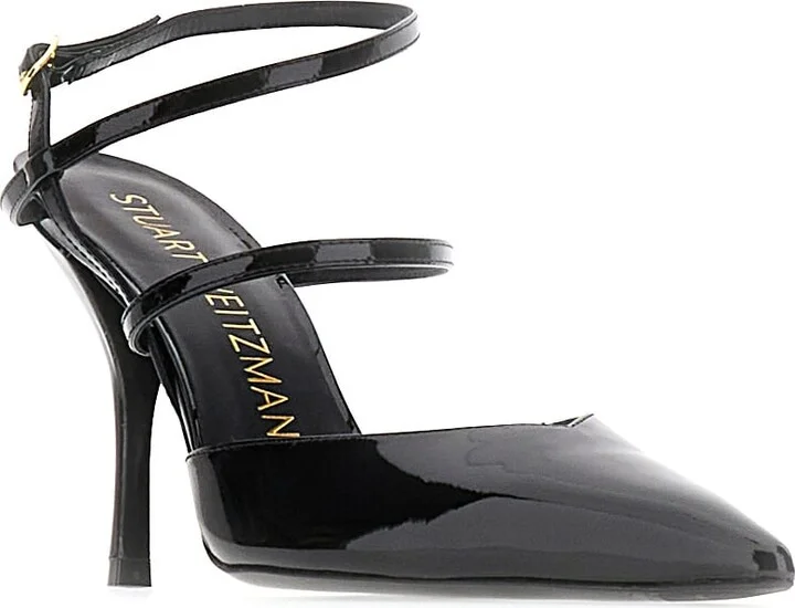 Black Leather Strapeze Pumps - Image 2