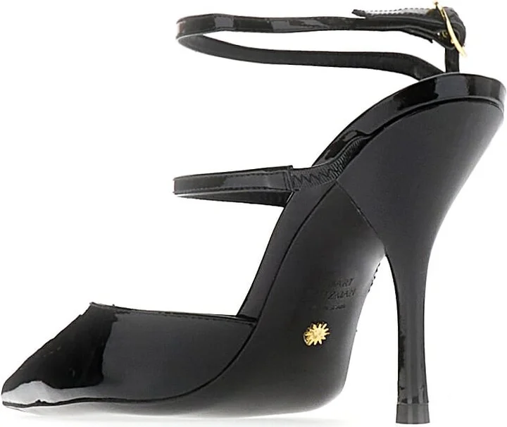 Black Leather Strapeze Pumps - Image 3
