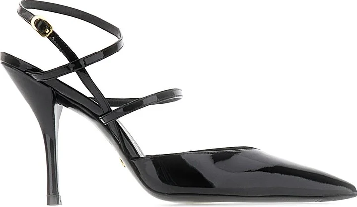 Black Leather Strapeze Pumps