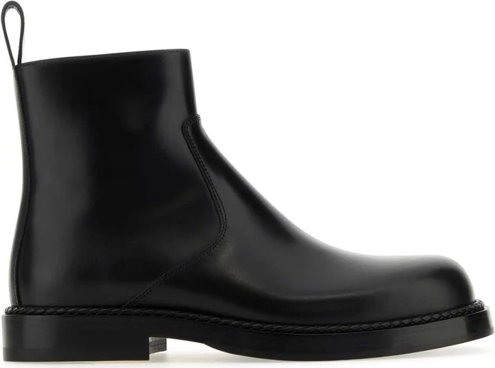 Black Leather Strut Ankle Boots