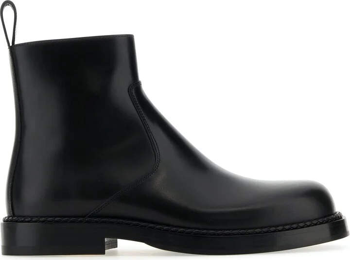Black Leather Strut Ankle Boots