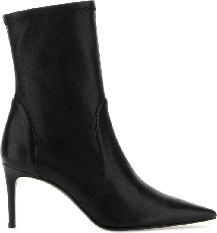 Black Leather Stuart Power Ankle Boots