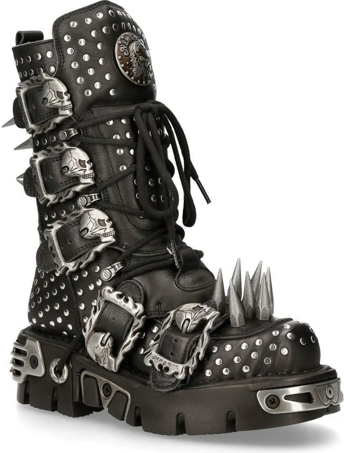 Black Leather Studded Gothic Boots-1535-S1