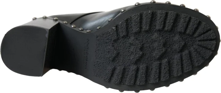 Black Leather Studded Lace Up Boots Women's Shoes - Image 6