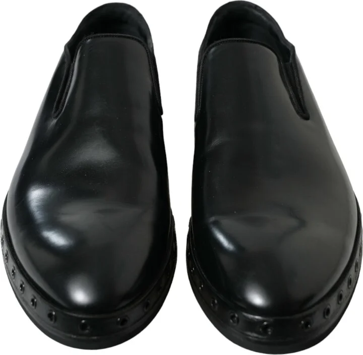 Black Leather Studded Loafers Dress Men's Shoes - Image 2