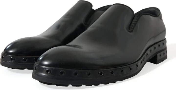 Black Leather Studded Loafers Dress Men's Shoes - Image 3