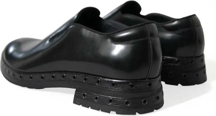 Black Leather Studded Loafers Dress Men's Shoes - Image 4