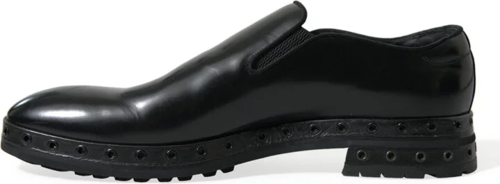 Black Leather Studded Loafers Dress Men's Shoes - Image 5
