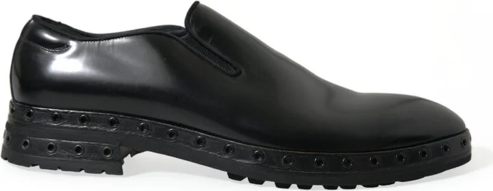 Black Leather Studded Loafers Dress Men's Shoes