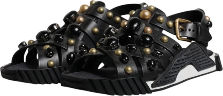 Black Leather Studded Slides Sandals Men's Shoes - Image 4