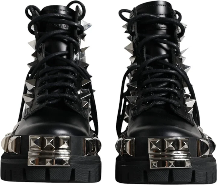 Black Leather Studded Trekking Boots Women's Shoes (Pre-Owned) - Image 2