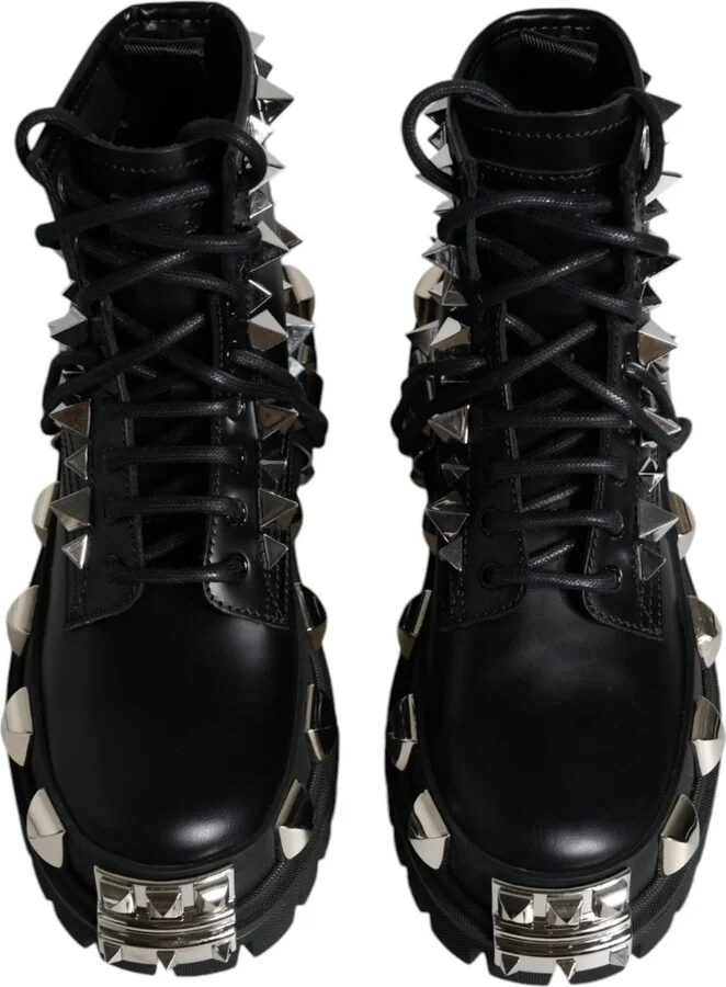 Black Leather Studded Trekking Boots Women's Shoes (Pre-Owned) - Image 3