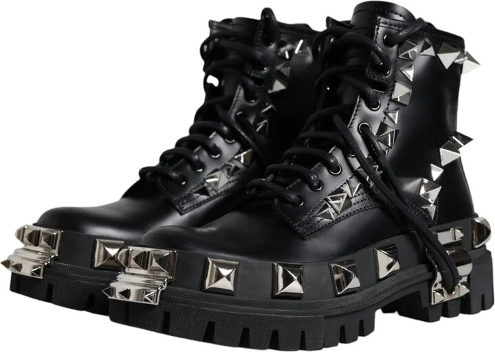 Black Leather Studded Trekking Boots Women's Shoes (Pre-Owned) - Image 4