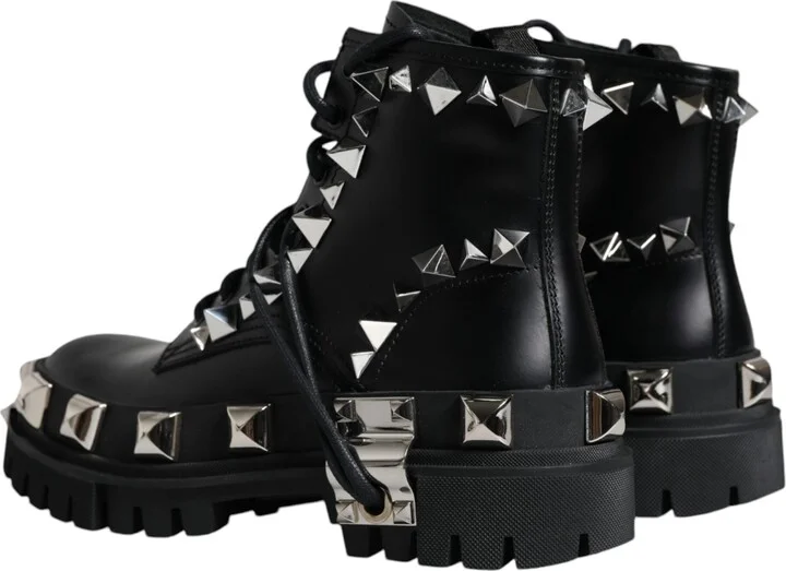 Black Leather Studded Trekking Boots Women's Shoes (Pre-Owned) - Image 5