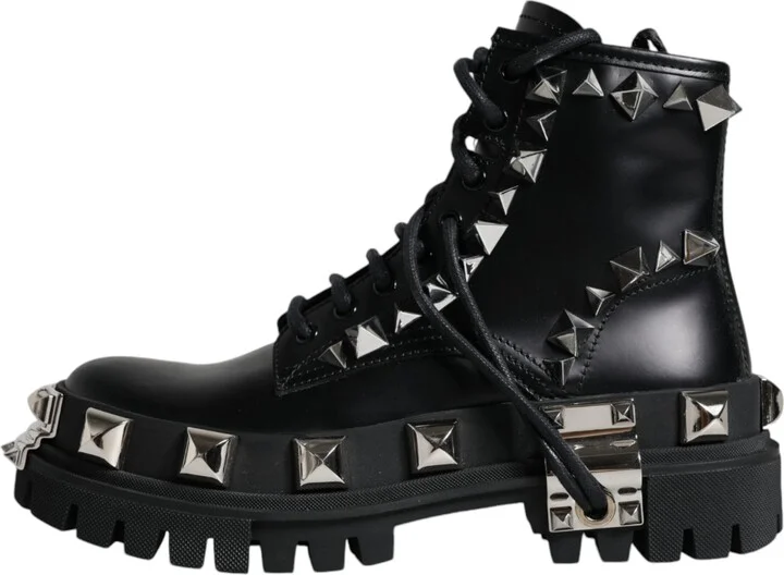 Black Leather Studded Trekking Boots Women's Shoes (Pre-Owned) - Image 6