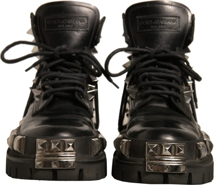 Black Leather Studded Trekking Boots Women's Shoes (Pre-Owned) - Image 2