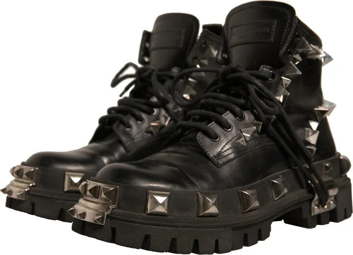 Black Leather Studded Trekking Boots Women's Shoes (Pre-Owned) - Image 3