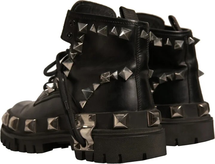 Black Leather Studded Trekking Boots Women's Shoes (Pre-Owned) - Image 4