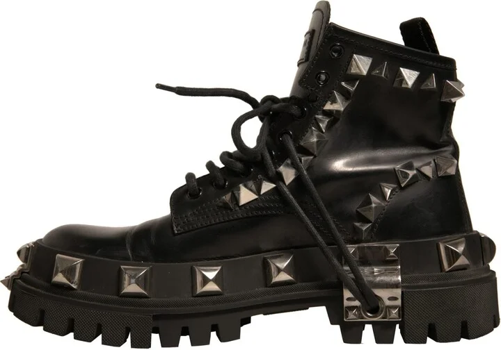 Black Leather Studded Trekking Boots Women's Shoes (Pre-Owned) - Image 5