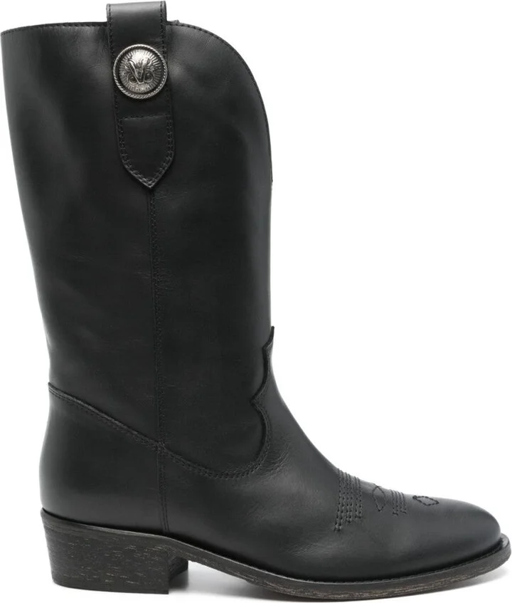 Black Leather Texan Ankle Boots