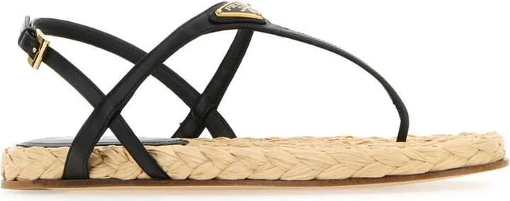Black Leather Thong Sandals - Image 2
