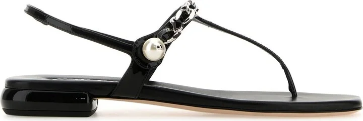 Black leather thong sandals