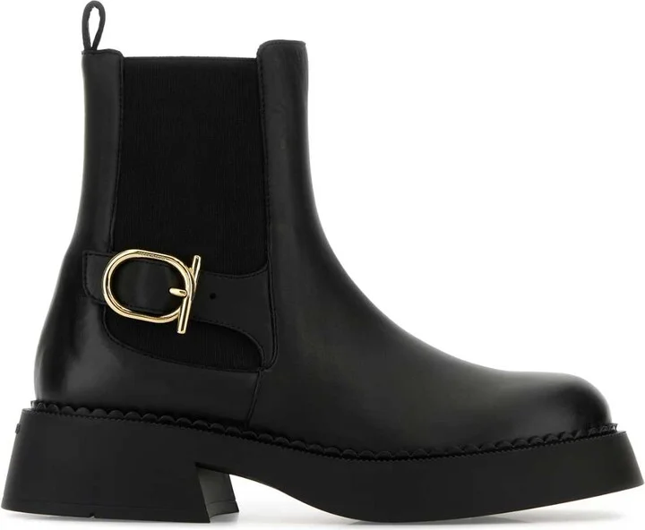 Black Leather Tia Ankle Boots