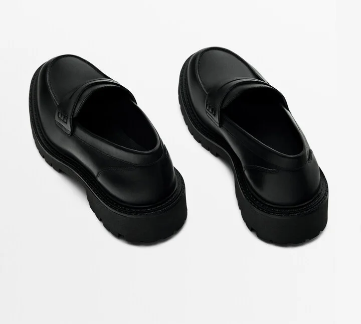 Black Leather Track Sole Loafers - Image 4