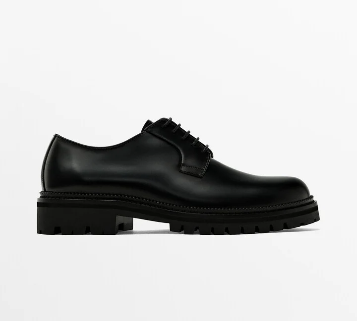 Black Leather Track Sole Shoes - Image 2