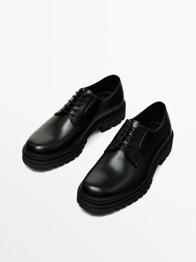 Black Leather Track Sole Shoes - Image 3