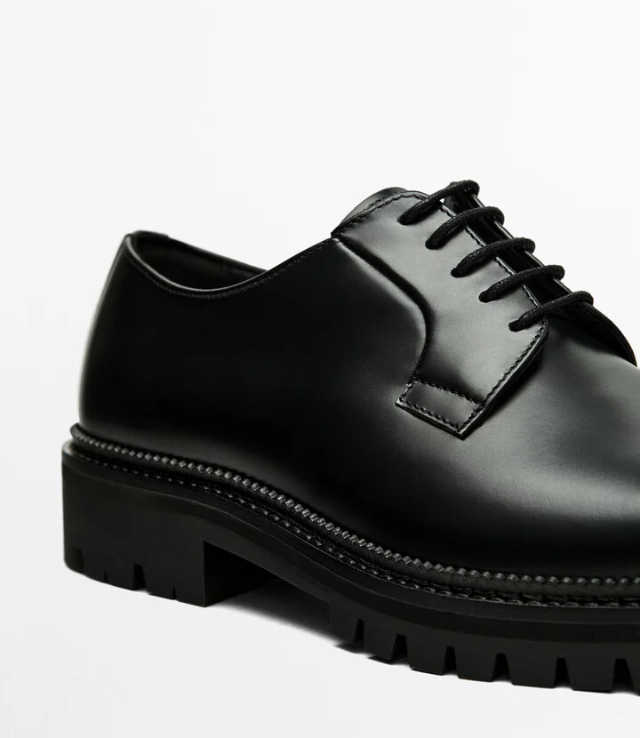 Black Leather Track Sole Shoes - Image 5