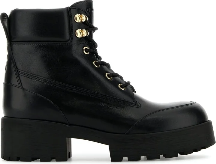 Black Leather Trekker Ankle Boots