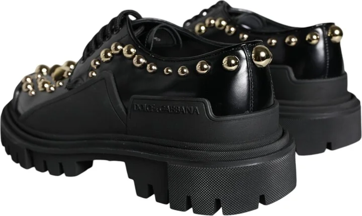 Black Leather Trekking Derby Embellished Women's Shoes - Image 4