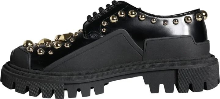 Black Leather Trekking Derby Embellished Women's Shoes - Image 5