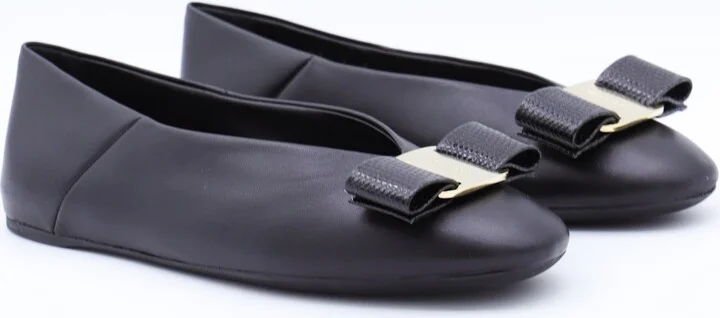 Black Leather Vanna Flats