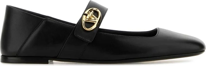 Black Leather Vlogo Locker Ballerinas