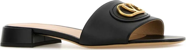 Black Leather Vlogo Signature Slippers - Image 2
