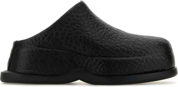 Black Leather Wave Slippers