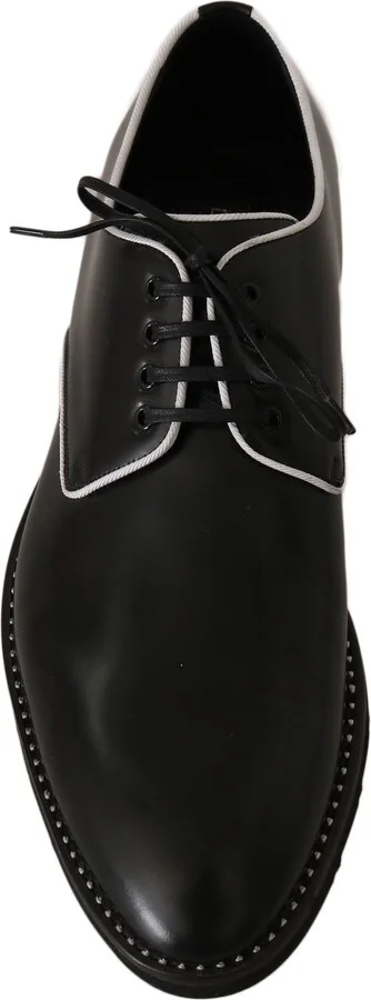 Black Leather White Line Dress Derby Men's Shoes - Image 2